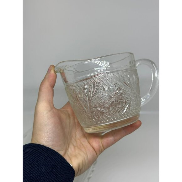 VTG Anchor Hocking Clear Glass Creamer & Oval Platter Set With Floral Etching - Picture 5 of 7